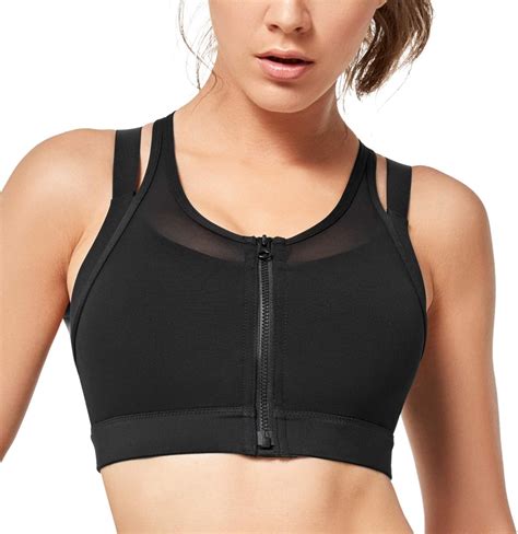 Yvette Womens Sports Bra Front Closure Strong Hold Double Straps Large