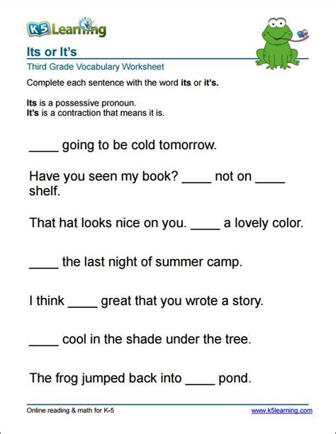 4th Grade English Subject Worksheet
