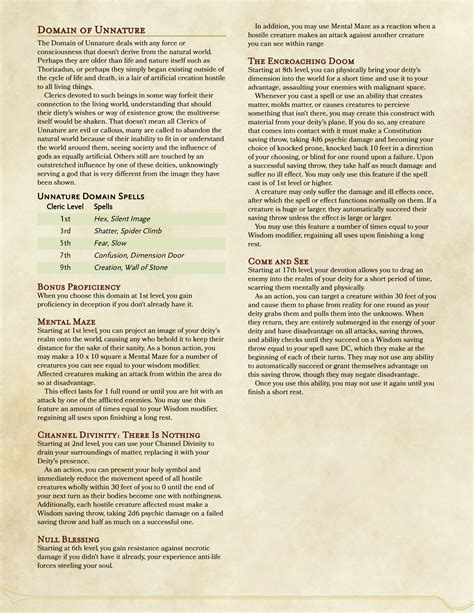 Cleric Domain Of Unnature V2 Revised First Homebrew Feedback Wanted