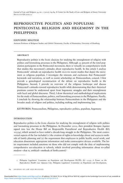 pdf reproductive politics and populism pentecostal religion and hegemony in the philippines