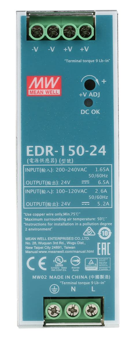 Edr 150 24 Mean Well Mean Well Edr Switch Mode Din Rail Power Supply