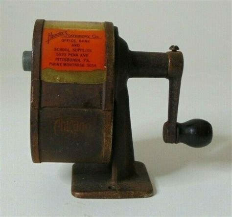 Vintage Chicago Pencil Planetary Sharpener Cast Iron Wood Handle Desk