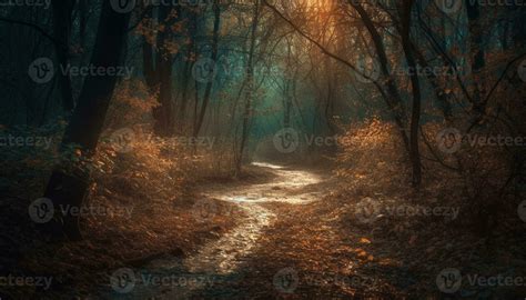 Mysterious Autumn Forest Spooky Beauty In Nature Generated By Ai