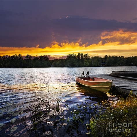 Boat On Lake At Sunset Photograph By Elena Elisseeva Pixels