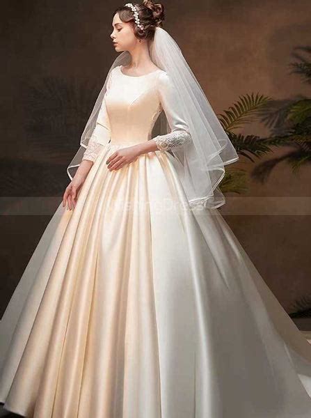 satin ball gown wedding dress with sleeves classic bridal gown wd00371 wishingdress