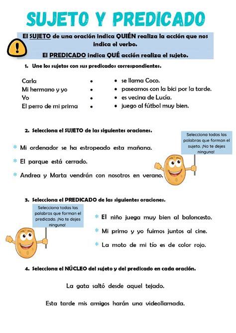 Sujeto Y Predicado Ficha Interactiva Spanish Lessons For Kids