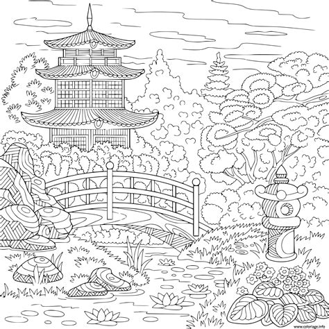 Apprendre Dessiner Un Paysage Japonais Facile Coloriage A Imprimer My