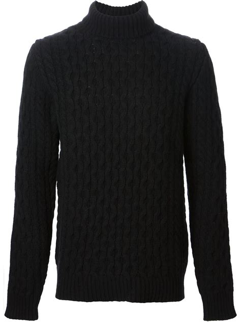 Lyst Diesel Cable Knit Turtleneck Sweater In Black For Men