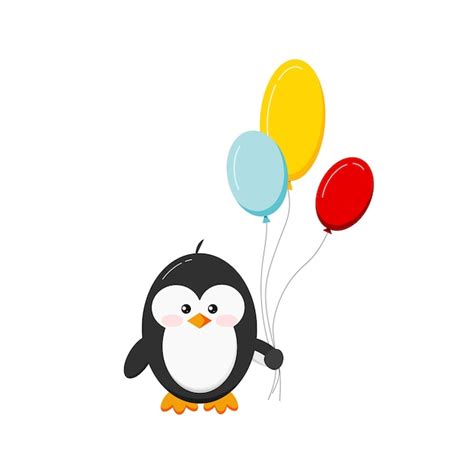 Premium Vector Cute Penguin Holding Balloons Isolated On White