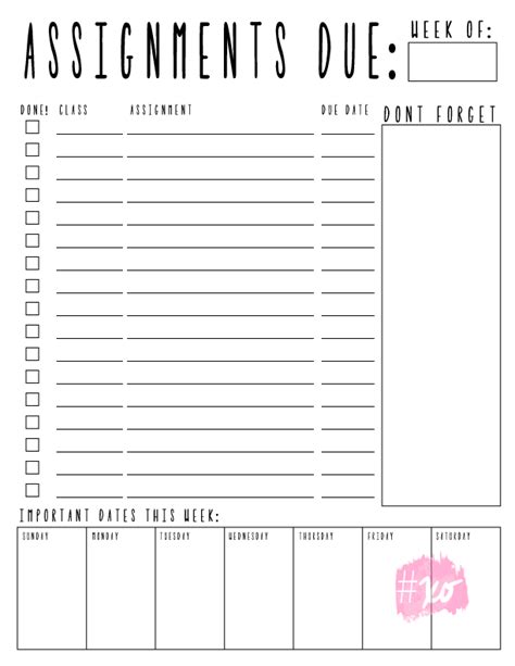Weekly Assignments Printable Alex Marie