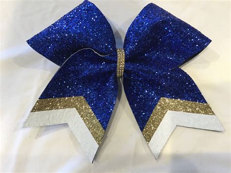 Royal Blue Glitter Cheer Bow With Gold White Tails By Brendascheerbows On Etsy Cute Cheer Bows