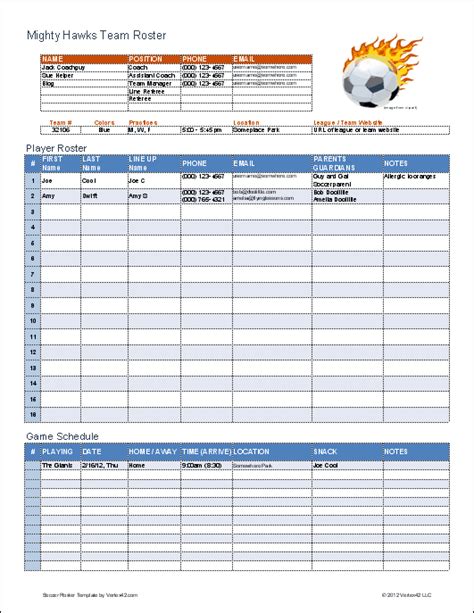 Free Soccer Team Roster Template Free Printable Templates