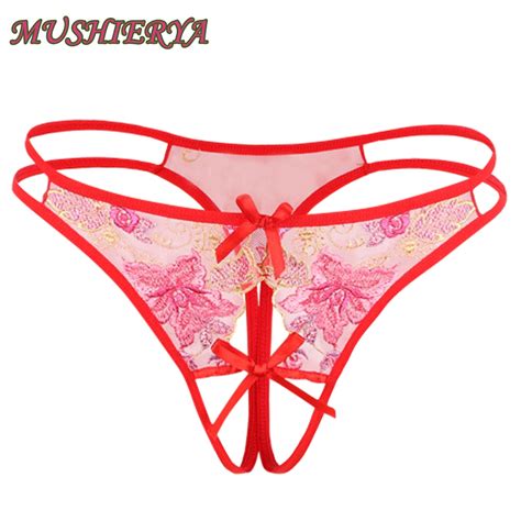 Sexy Women Underwear Brand New Sexy Panties Seamless Lace Panties Open Crotch Thong Red