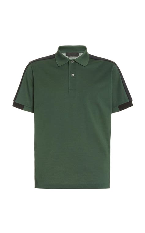 Prada Synthetic Tricot Trimmed Piqu Polo Shirt In Green For Men Lyst