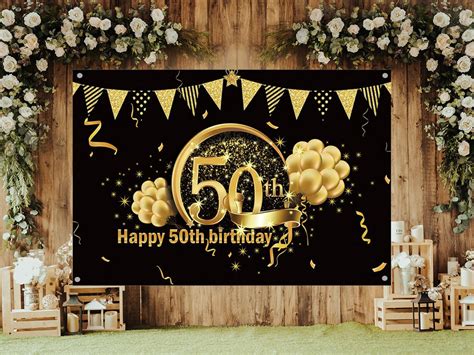 50th Birthday Party Supplieshappy 50th Birthday Backdrop Etsy