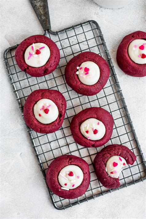 Soft Red Velvet Thumbprint Cookies Filled With Velvety Cream Cheese