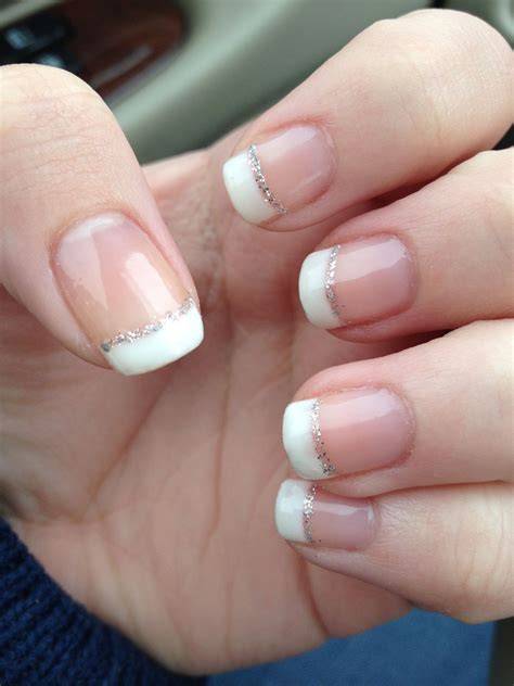 My Gel Nails For Prom French Tips With A Line Of Silver Glitter White Tip Nails Gel Nails