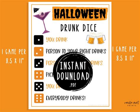 Halloween Drunk Dice Drinking Game Halloween Party Games Etsy