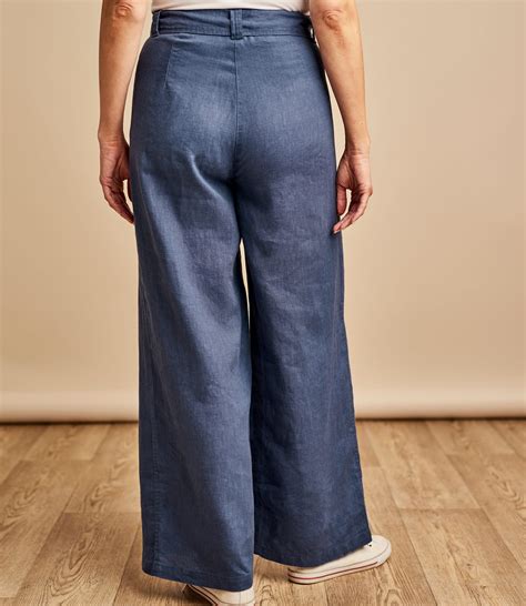 Indigo Womens Wide Leg Linen Trousers Woolovers Uk