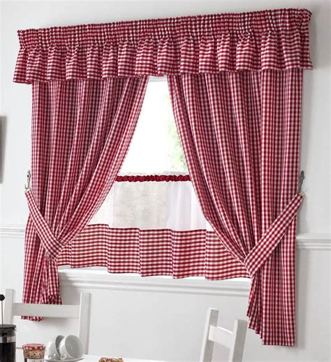 For customized designs and other features, visit. RED AND WHITE GINGHAM KITCHEN CURTAINS PELMET & 18" CAFE ...