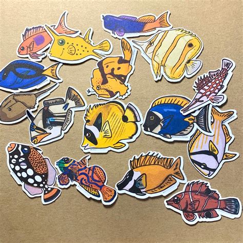 Assorted Paper Fish Stickers 16 Cute Stickers Great For Etsy Paper