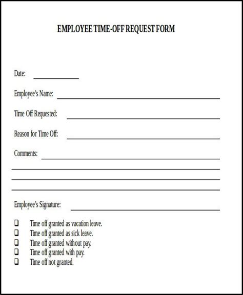 Printable Simple Time Off Request Form Printable Forms Free Online