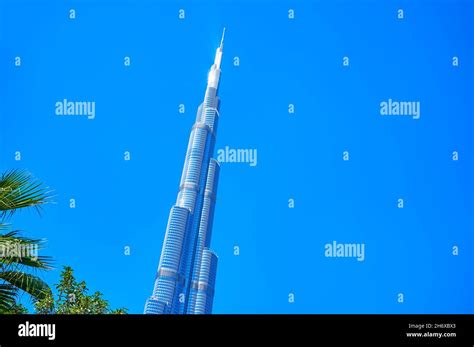 The Spire Of Magnificent Burj Khalifa Tower With Its Glass Surface