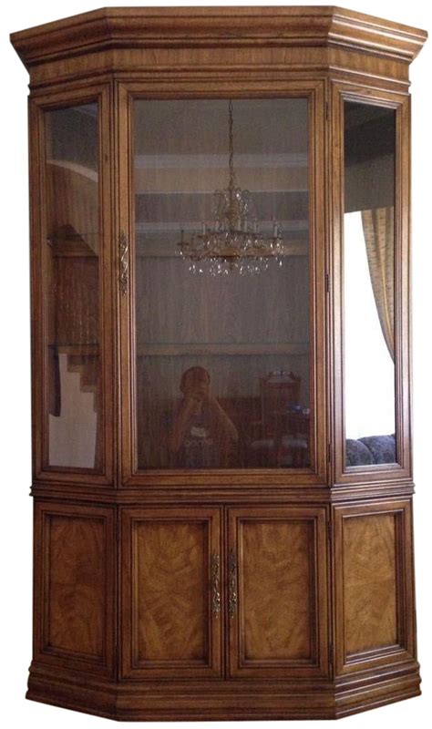 Vintage Burlwood Glass Front Display Cabinet | Chairish