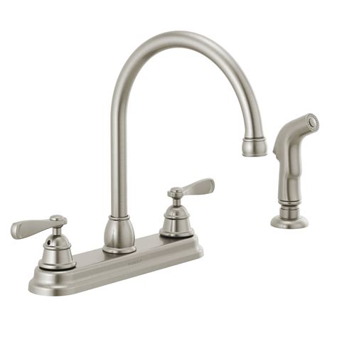 Peerless Two Handle Deck Mount Kitchen Faucet In Stainless