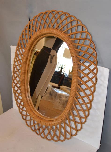 Handcrafted Vintage Oval Bent Rattan Mirror For Sale At 1stdibs