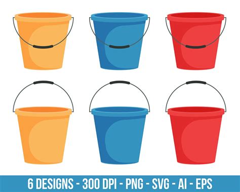 Colored Bucket Clipart Set Digital Images Or Vector Graphics For