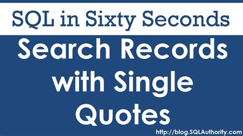 The following is an example what is cursor in sql server? Search Records with Single Quotes - SQL in Sixty Seconds #075 - YouTube