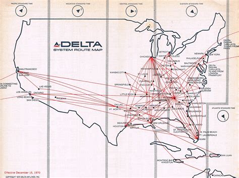 Delta Air Lines December 15 1970 Route Map