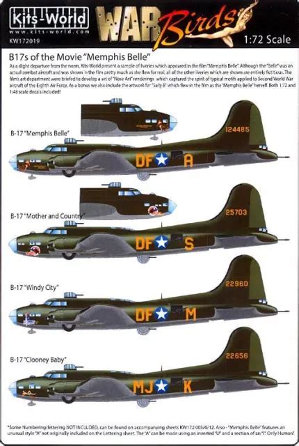Kits World Decals 172 Boeing B 17 Flying Fortress Movie Memphis Belle
