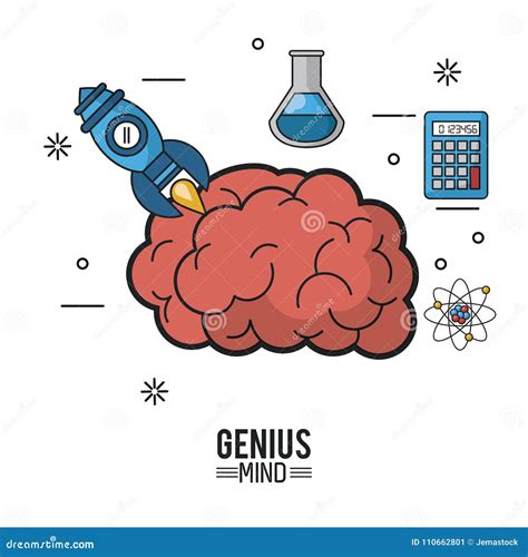 Colorful Poster Of Genius Mind With Brain And Icons Of Test Tube And