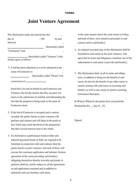 Free Printable Joint Venture Agreement Templates Pdf Word Real