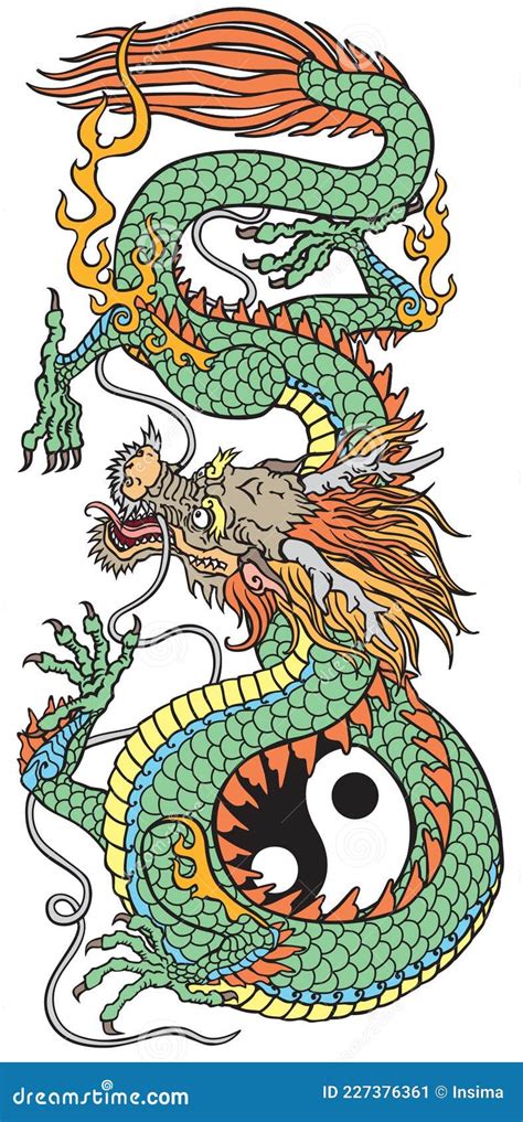 Traditionelles Chinesisches Drachen Und Yangsymbol Tätowierung Vektor