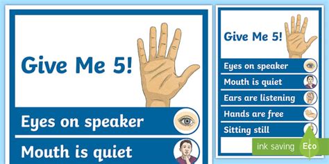 Give Me 5 Poster Classroom Management Display Poster
