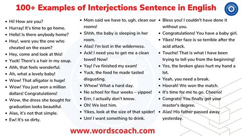 Interjections Sentence 100 Examples Of Interjections Sentence In