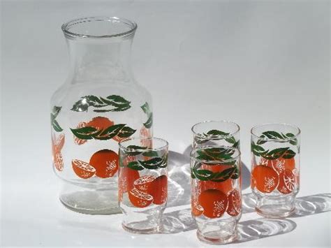 Vintage Kitchen Glass Orange Juice Set Swanky Swigs Glasses And Bottle