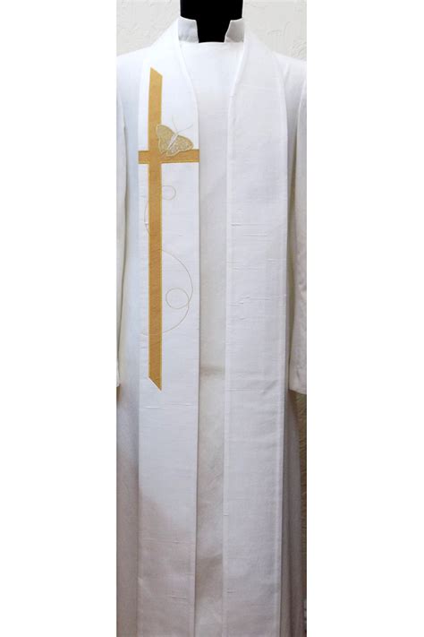Butterfly And Gold Cross Clergy Stole For Easter Or All Saints Day In