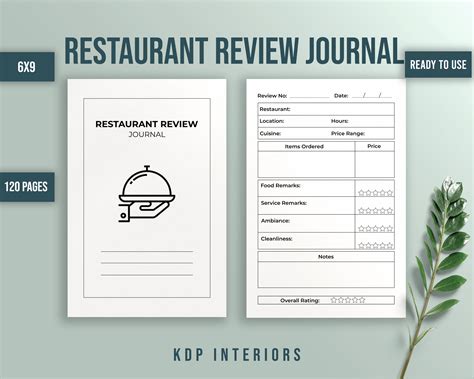 Restaurant Review Journal 6x9inches Ready To Upload Pdf Commercial Use
