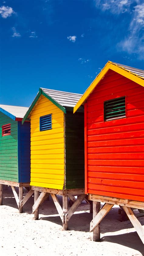 Muizenberg Colorful Beach Huts In Cape Town False Bay South Africa