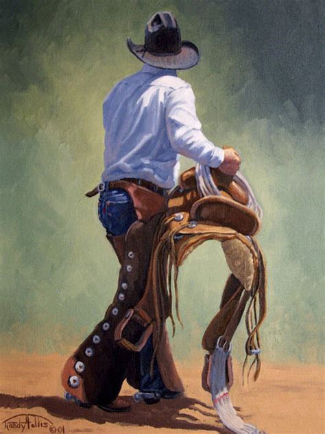 Cowboy With Saddle Art Print By Randy Follis