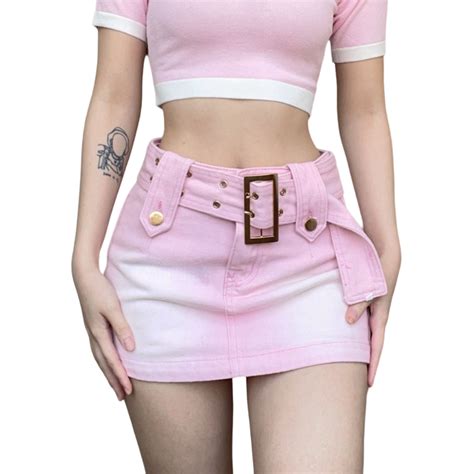 Summer Pink Mini Denim Skirt Pink Denim Skirt Jean Skirt Outfits Pink