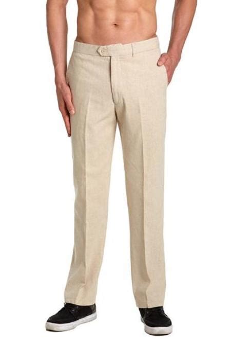 Linen Mens Dress Pants Trousers Flat Front Slacks Natural Tan Extra Long Tuxedo Suit