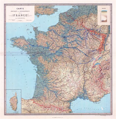 Large Scale Old Physical Map Of France France Large Scale Old Physical