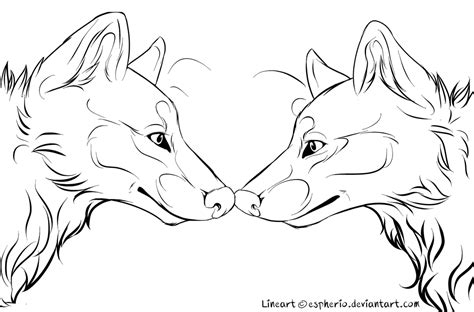 Cuddling Wolf Couple Lineart Wolf Couple Lineart By Bonday On
