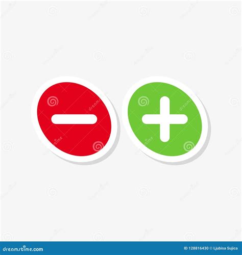 Green Plus And Red Minus Flat Sticker Stock Vector Illustration Of