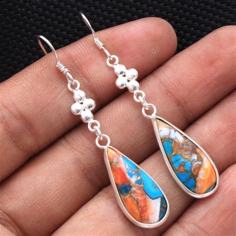 Oyster Copper Turquoise Sterling Silver Solid Gemstone Dangle